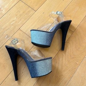 7" Ombre Glitter Ankle Strap Sandal Pleaser Heels size 8